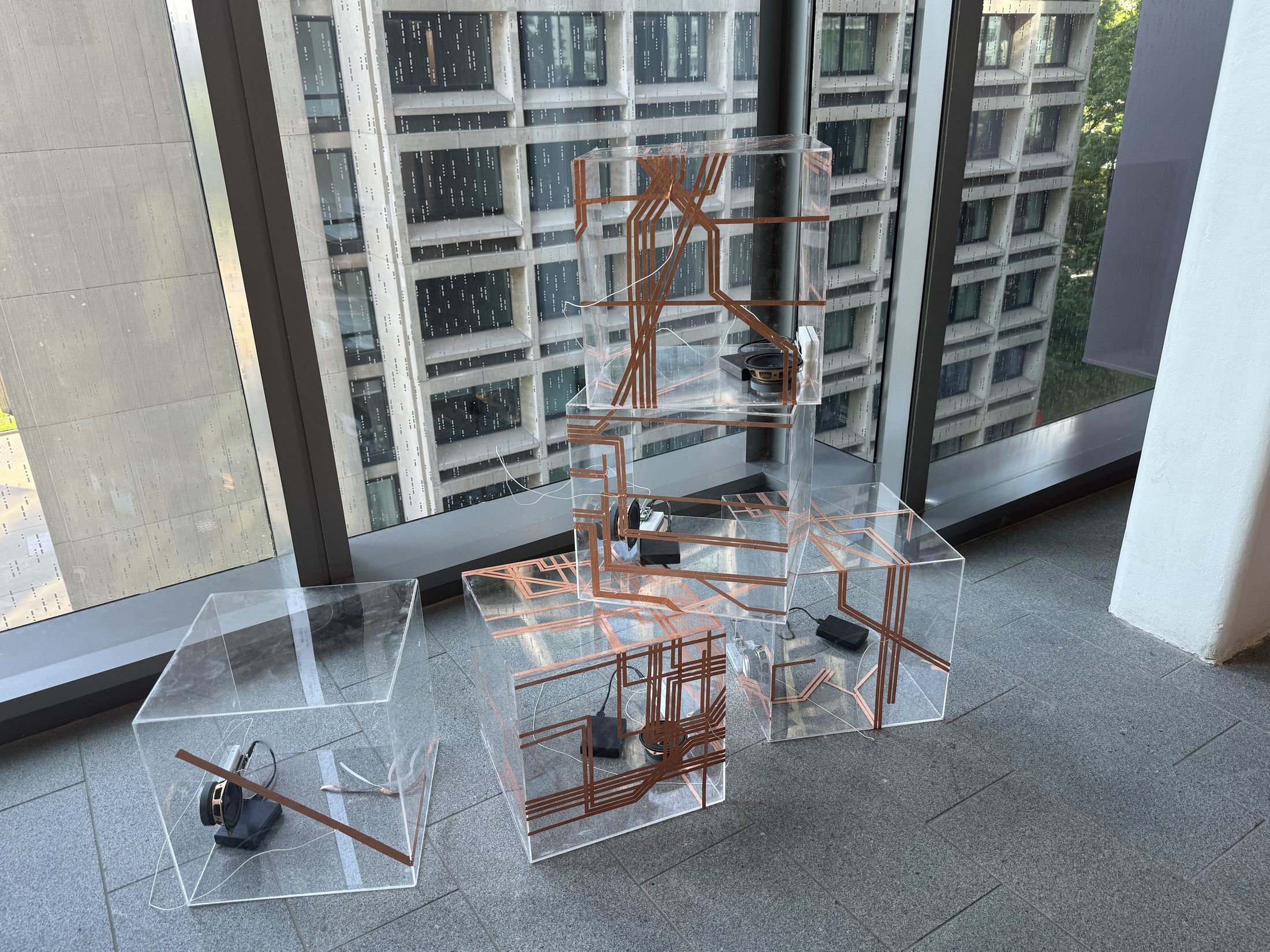 Cubes stacked at the window.