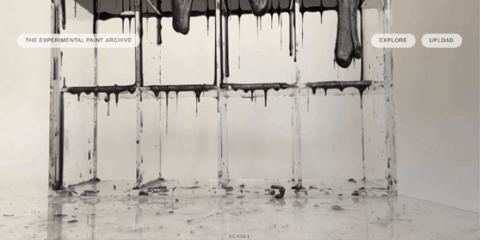 The archive website’s opening animation: paint dripping down a clear rack.